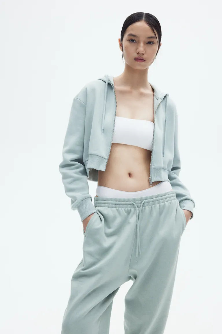 Cropped zip-through hoodie