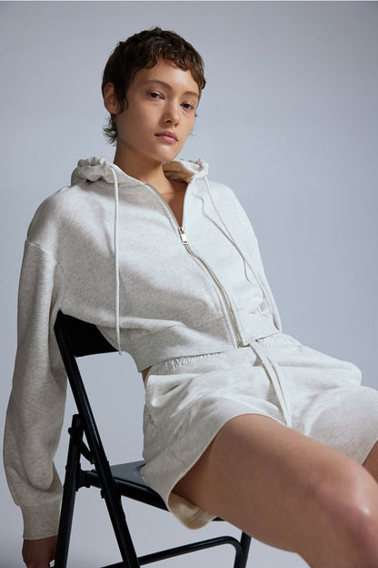 Cropped zip-through hoodie