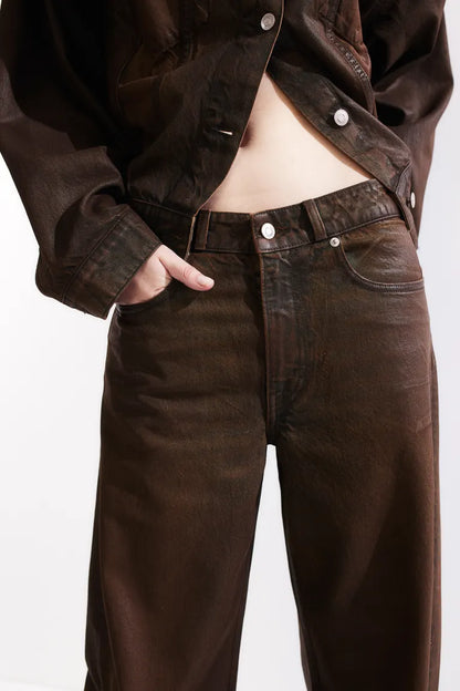 Coated twill trousers