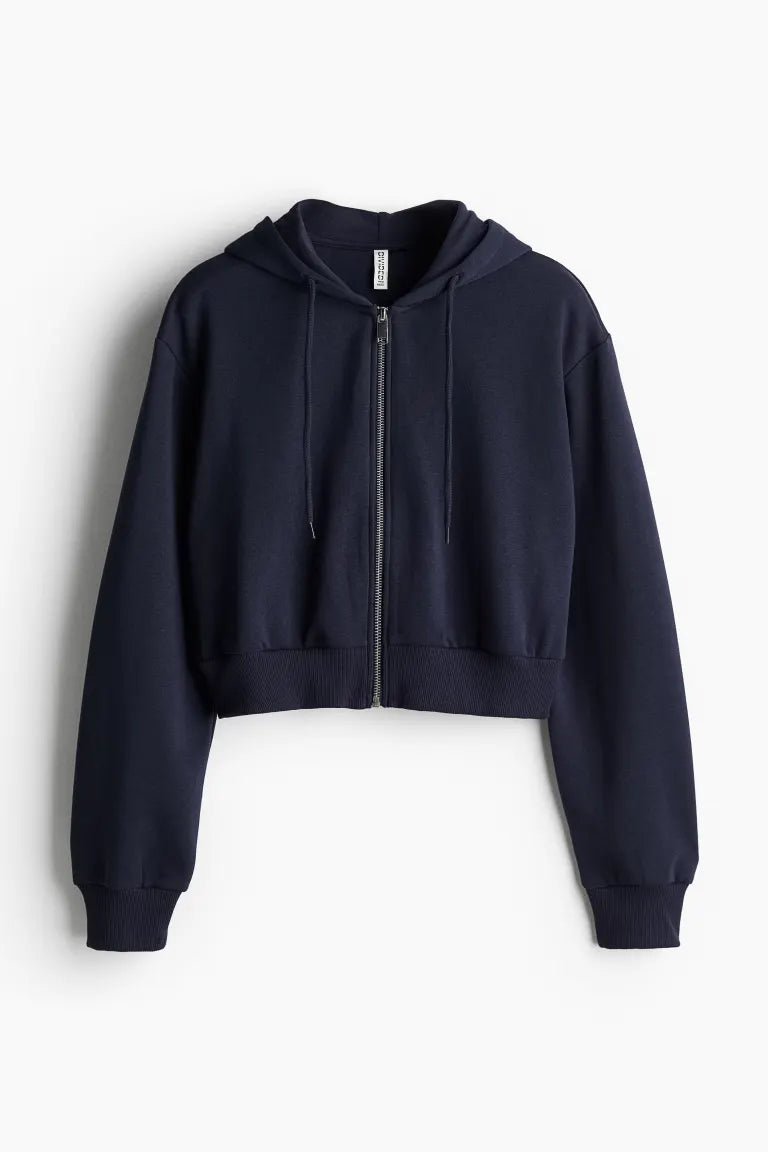 Cropped zip-through hoodie