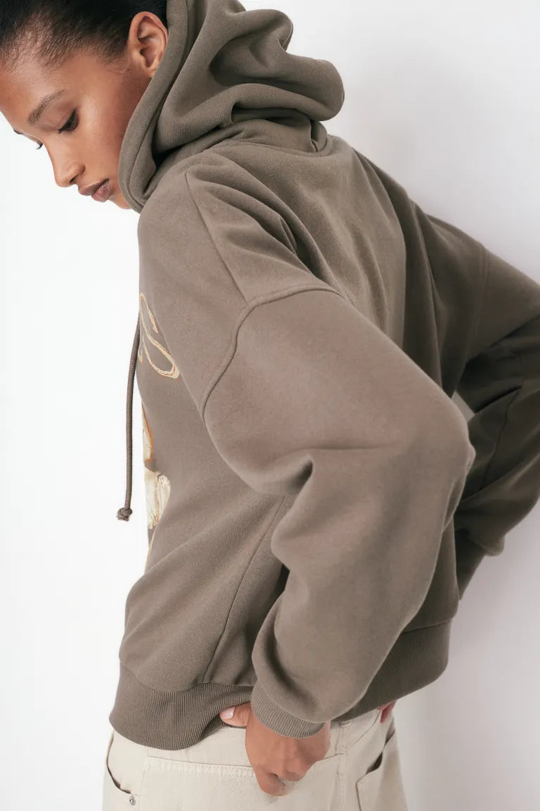 Oversized motif-detail zip-through hoodie