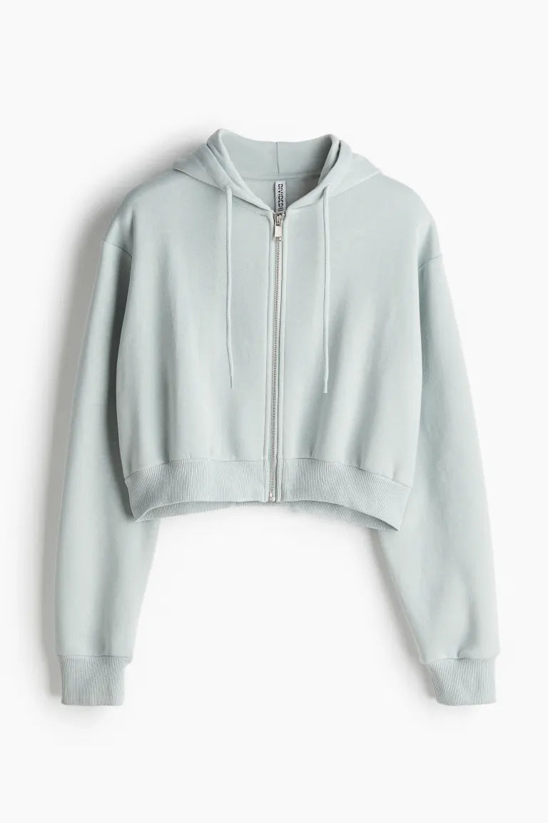 Cropped zip-through hoodie