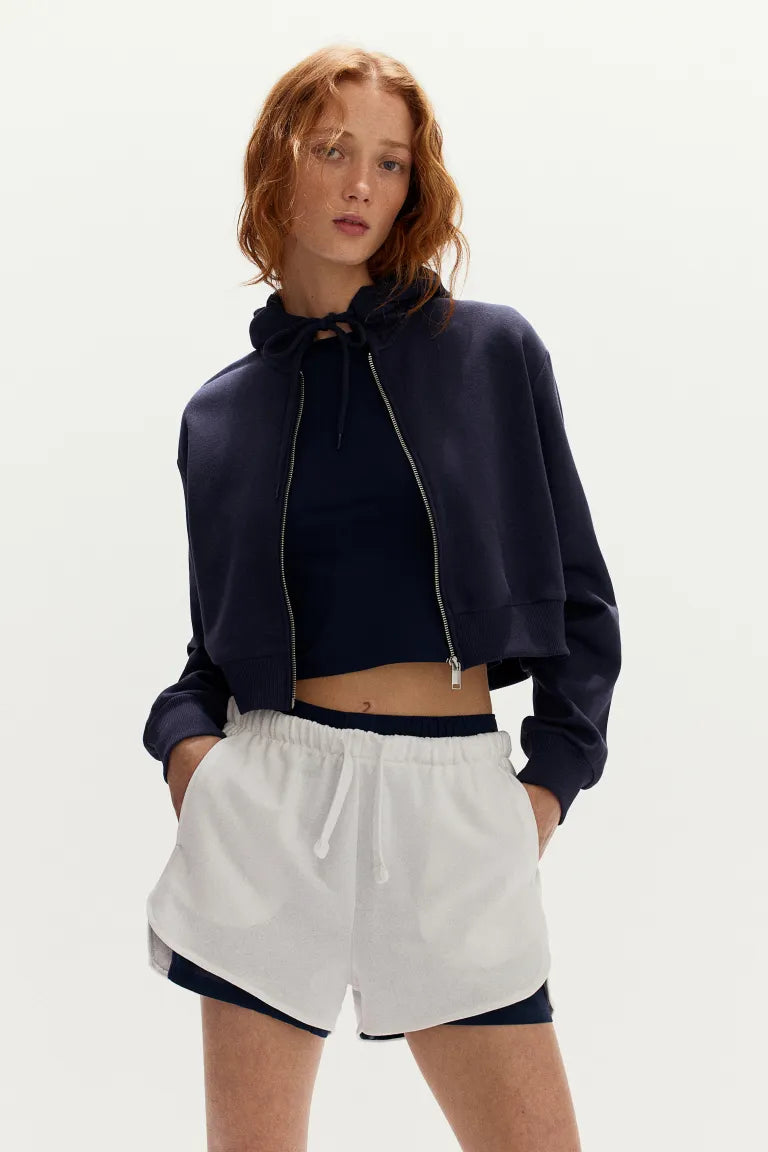 Cropped zip-through hoodie