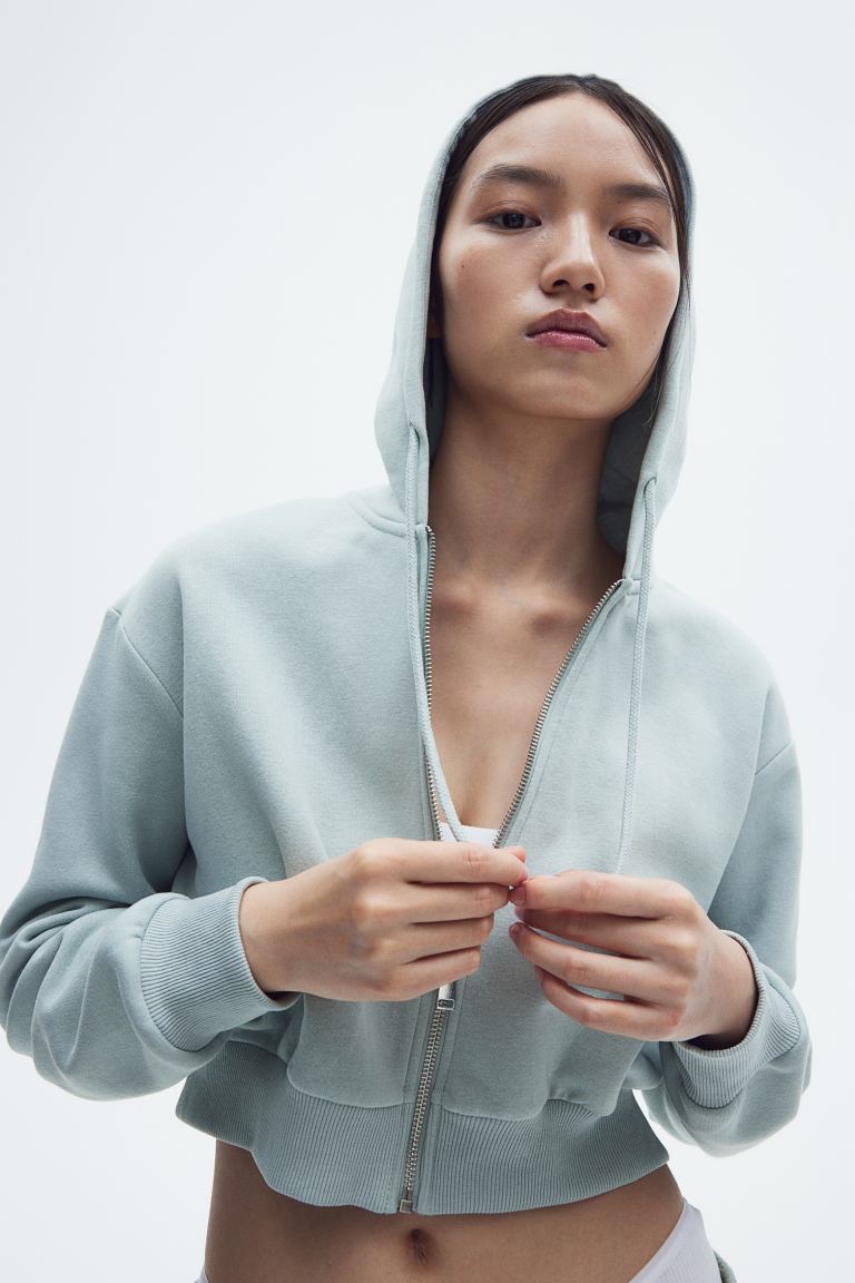 Cropped zip-through hoodie