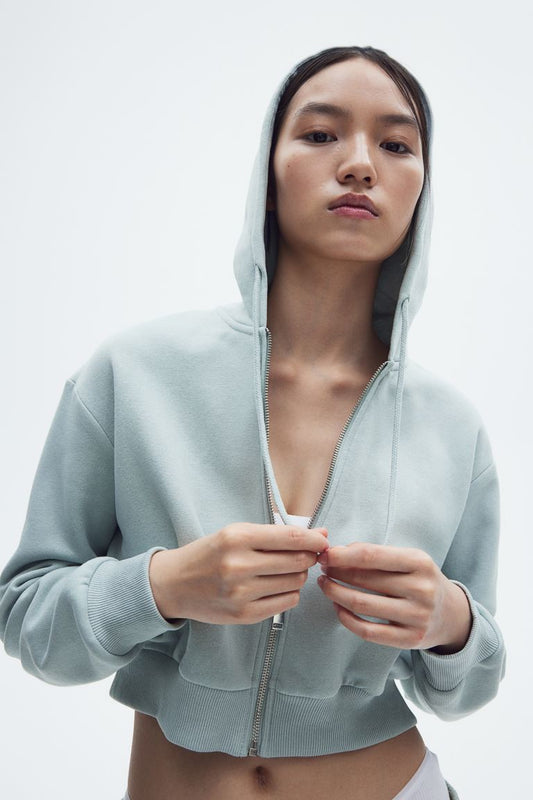 Cropped zip-through hoodie