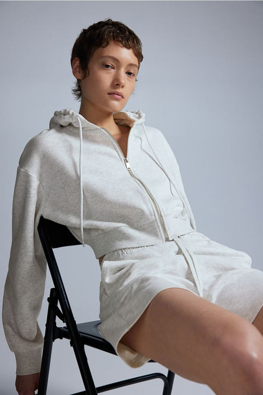 Cropped zip-through hoodie